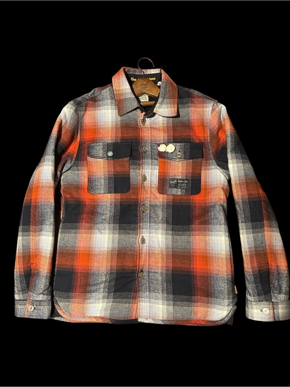 Scotch & Soda Orange Black White Plaid Button-Down Shirt
